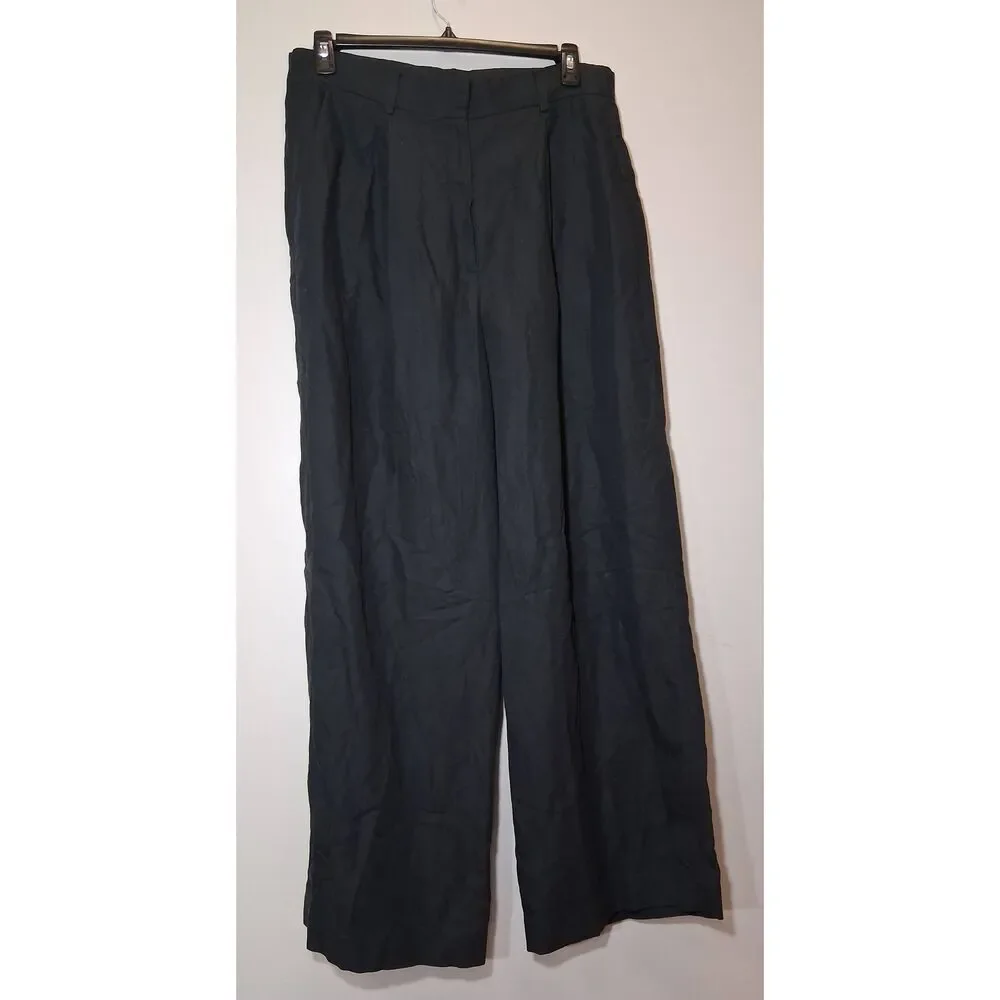 Cos women size 14 black pants tall 34 Inseam wide leg lyocell and linen hi rise
